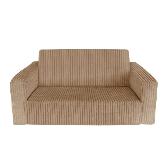 Light brown corduroy fold-out kids sofa with removable washable cover – Ponponi