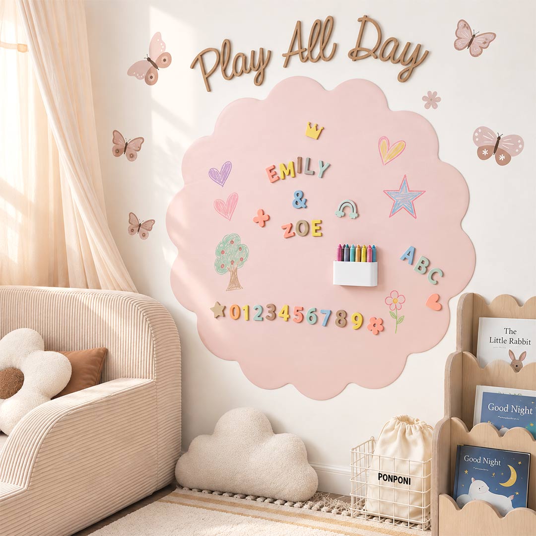 Curly Rainbow Magnetic Wall Sticker – Kids' Magnetic Board (95×95 cm) | Pink