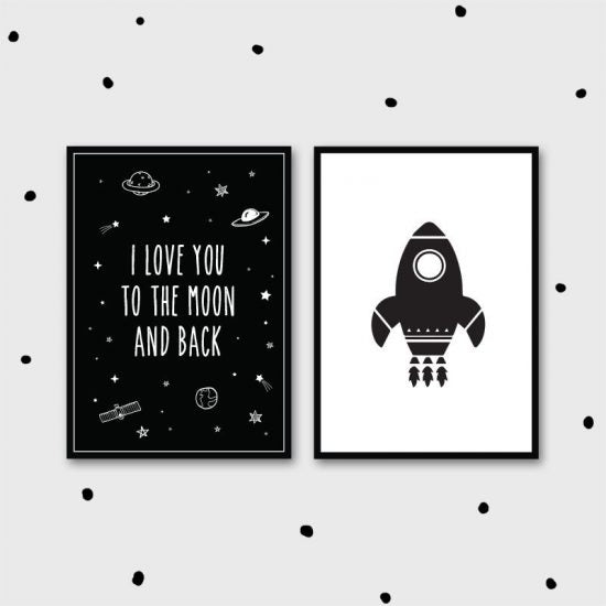 Outdoor space themed kids room framed poster set – premium high quality prints by Ponponi