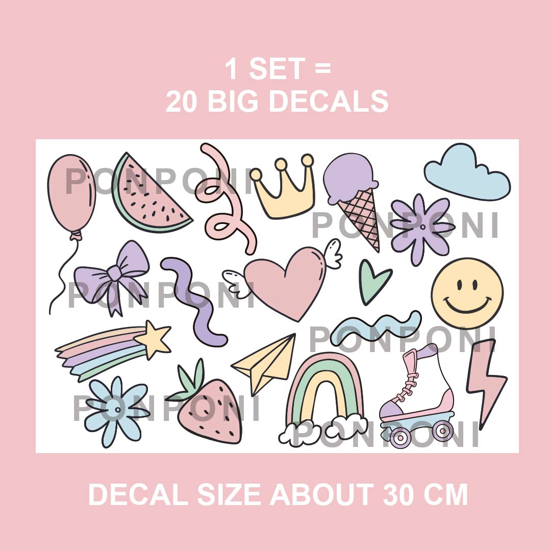 Ice Cream, Rainbow & Roller Skates Wall Decals