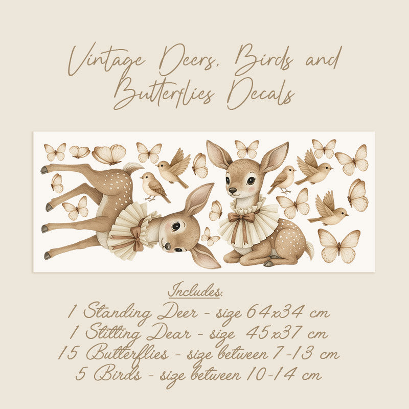 Vintage Deer, Birds & Butterflies Wall Decals