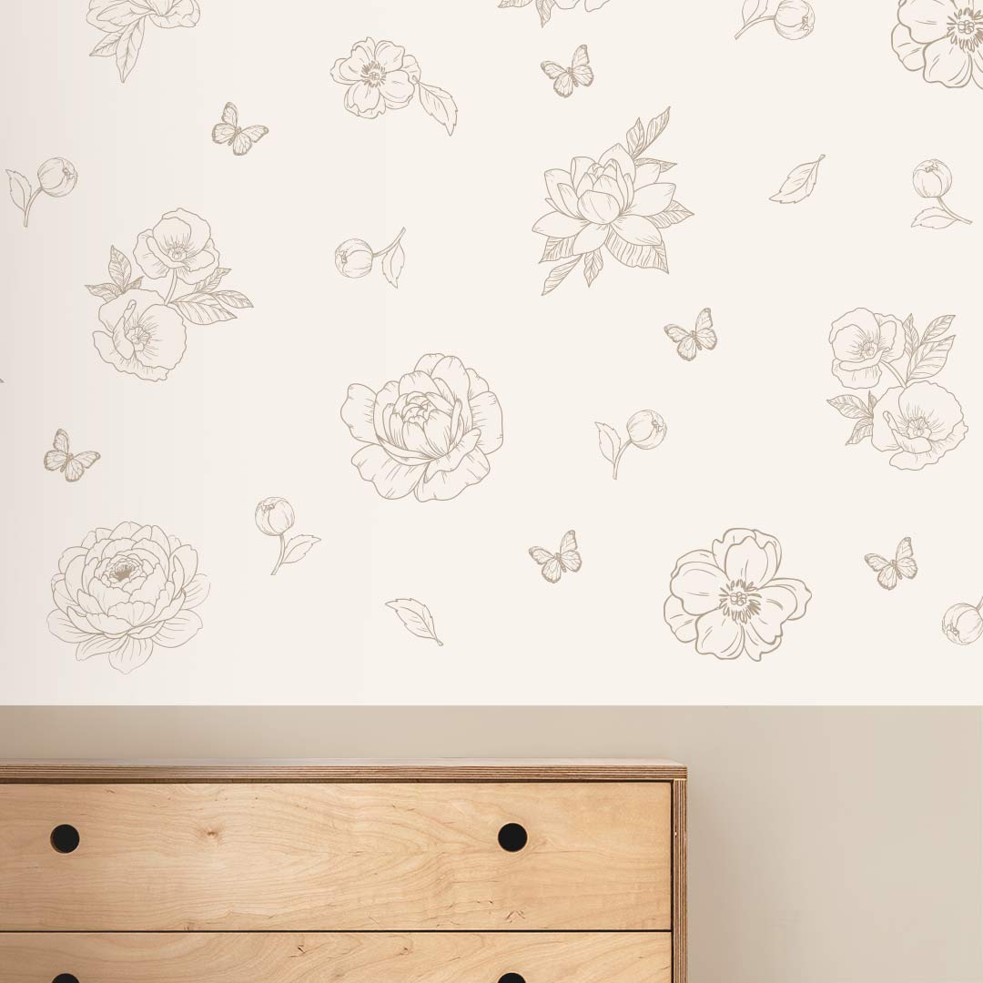 Illustrated flower and butterfly wall stickers for children – reusable decals by Ponponi