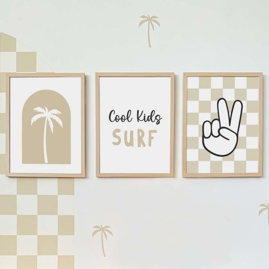 Palm tree surfing kids room picture set – premium high quality framed prints by Ponponi