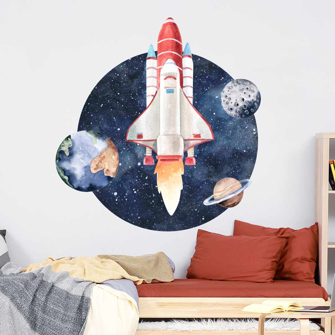 Space wall sticker – large circular spaceship sticker