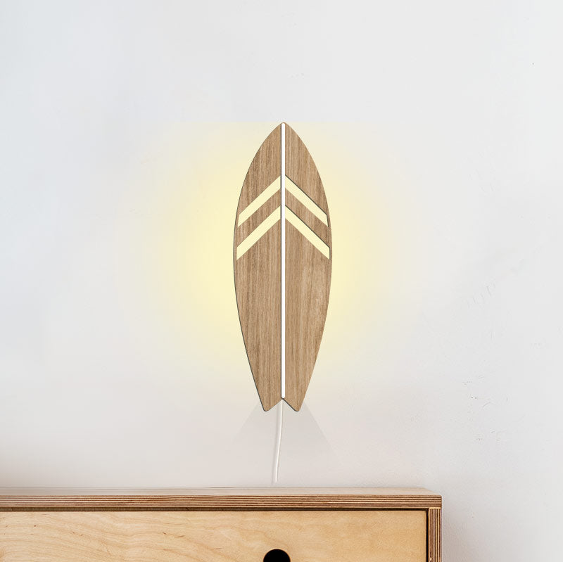 Lámpara de noche de madera para habitación infantil, de pared, diseño de tabla de surf.
