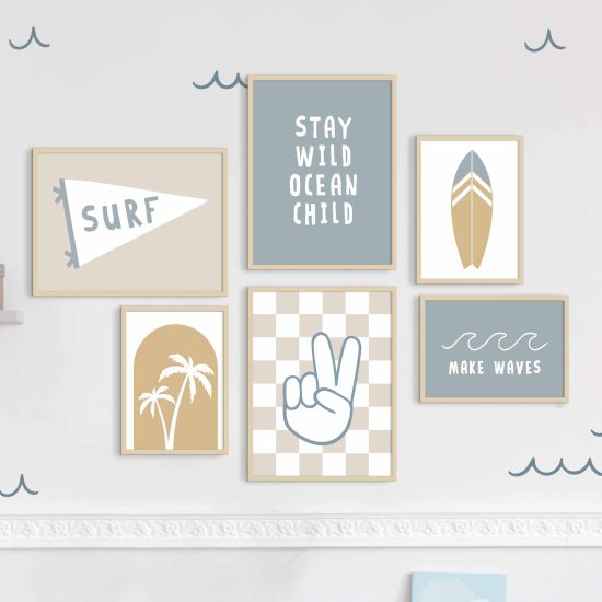 Surf teen room framed poster set – premium high quality prints by Ponponi
