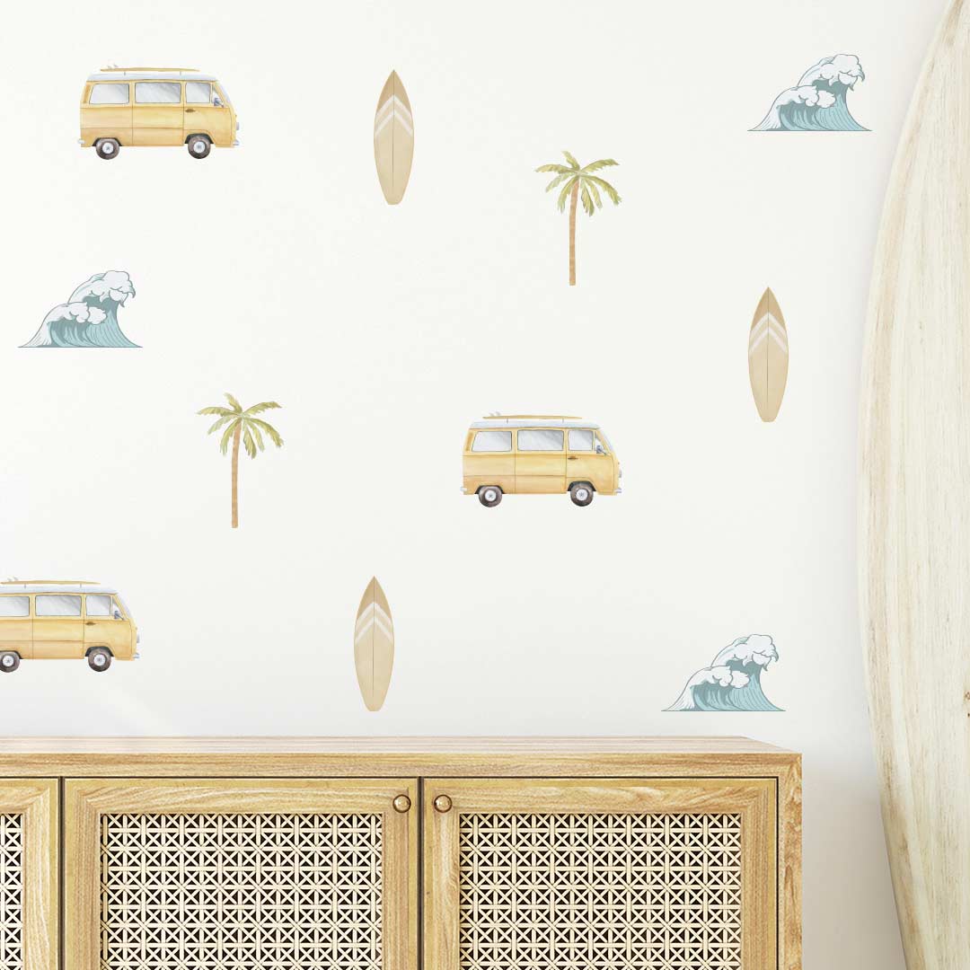 Surfing wall stickers for summer kids room – reusable non-toxic decals by Ponponi