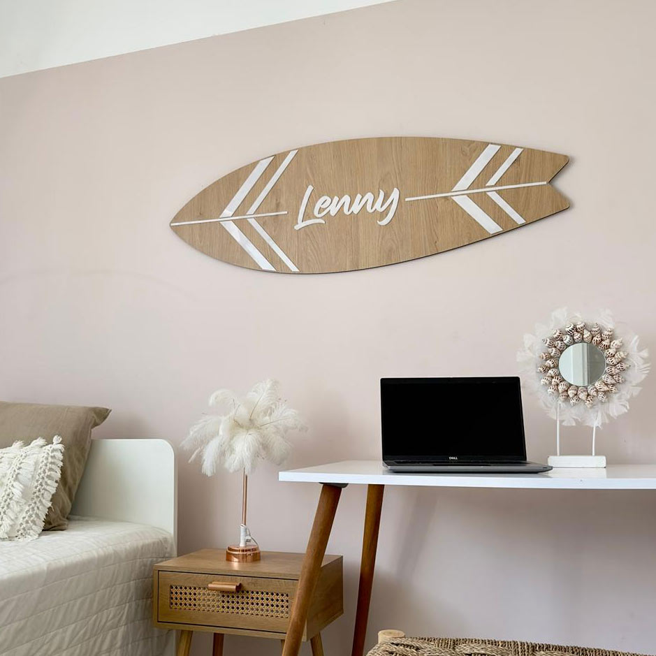Wooden surfboard with child's name – wall decoration