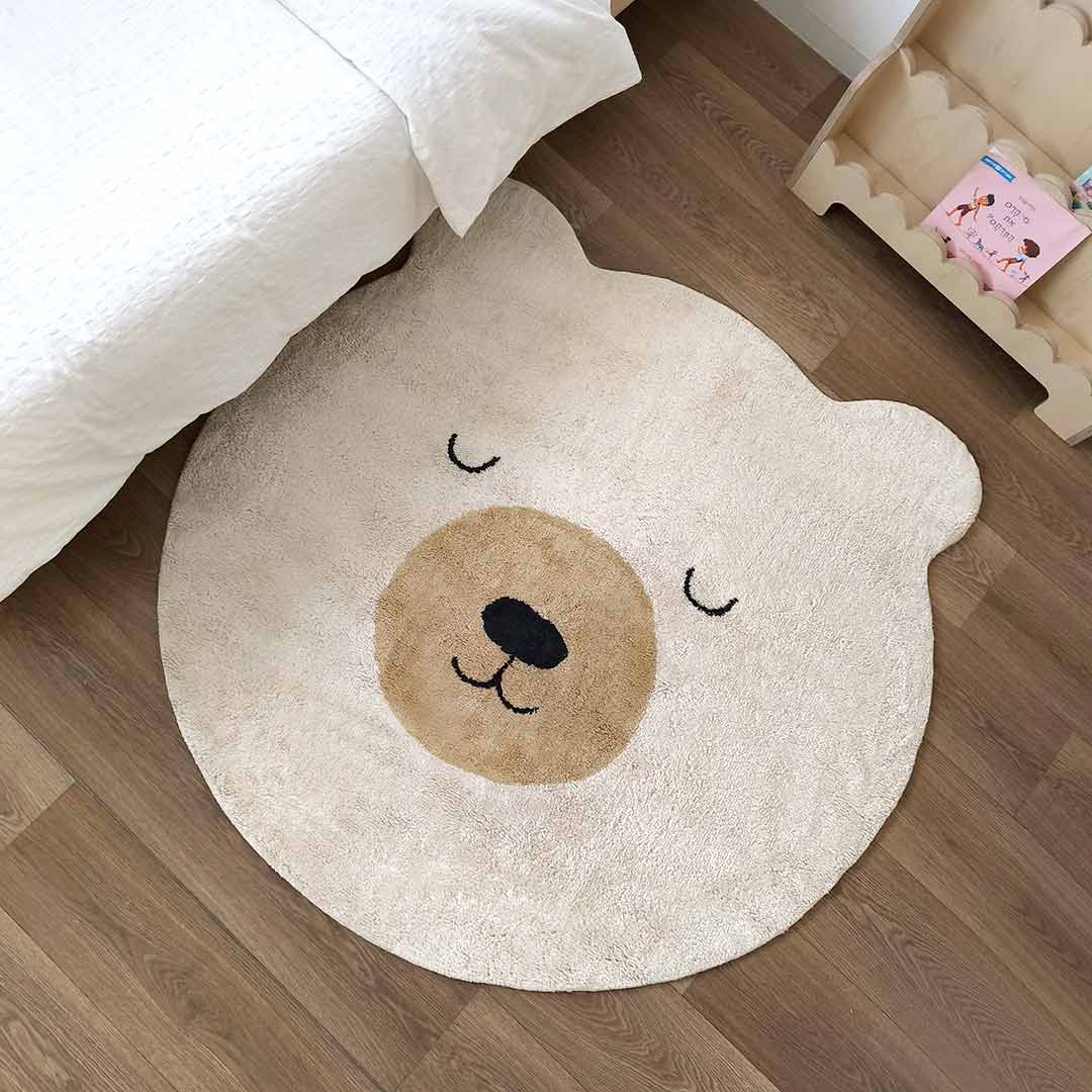 Cream teddy bear shaped kids room rug TEDDY – 100% cotton machine washable by Ponponi