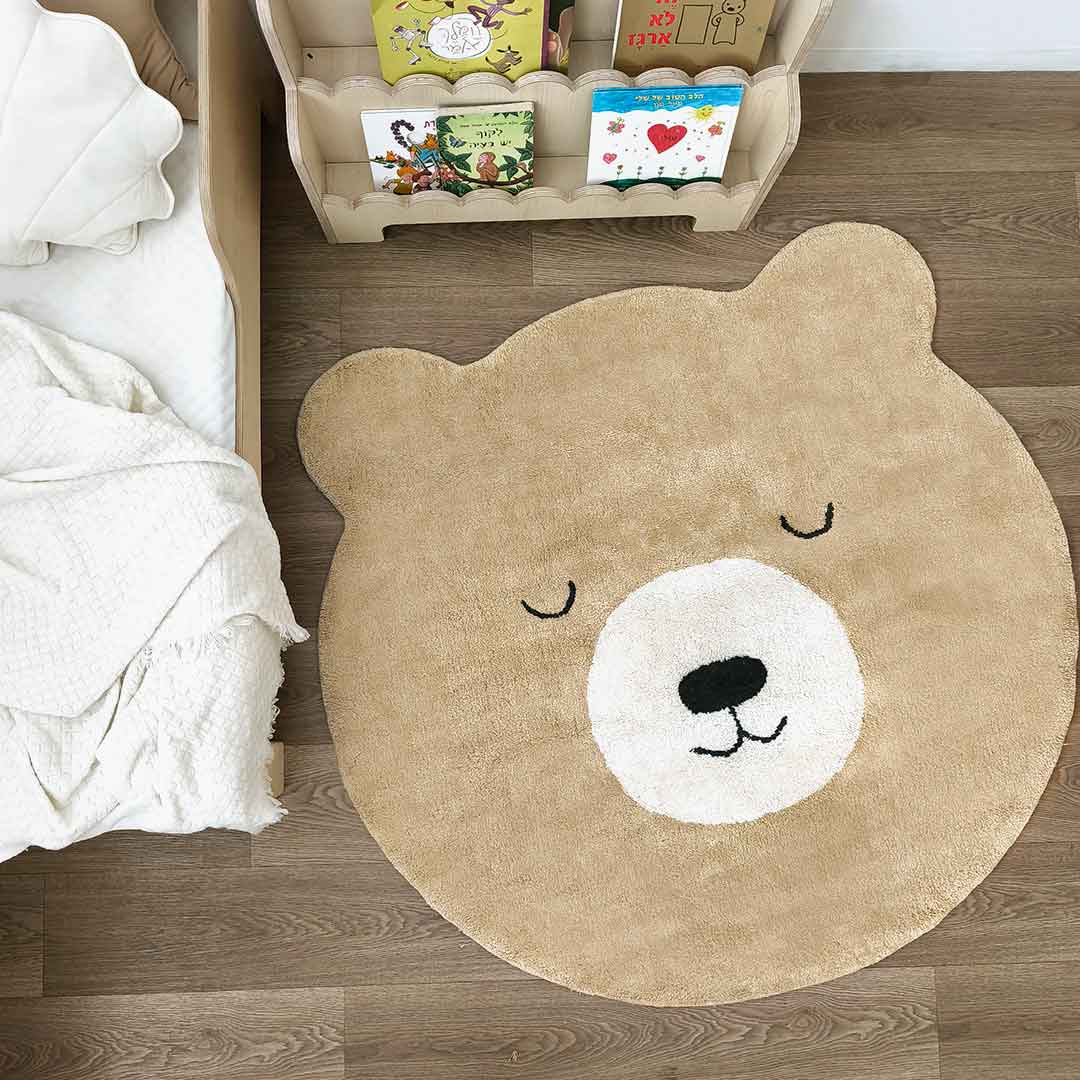 Brown teddy bear shaped kids room rug – 100% cotton machine washable by Ponponi