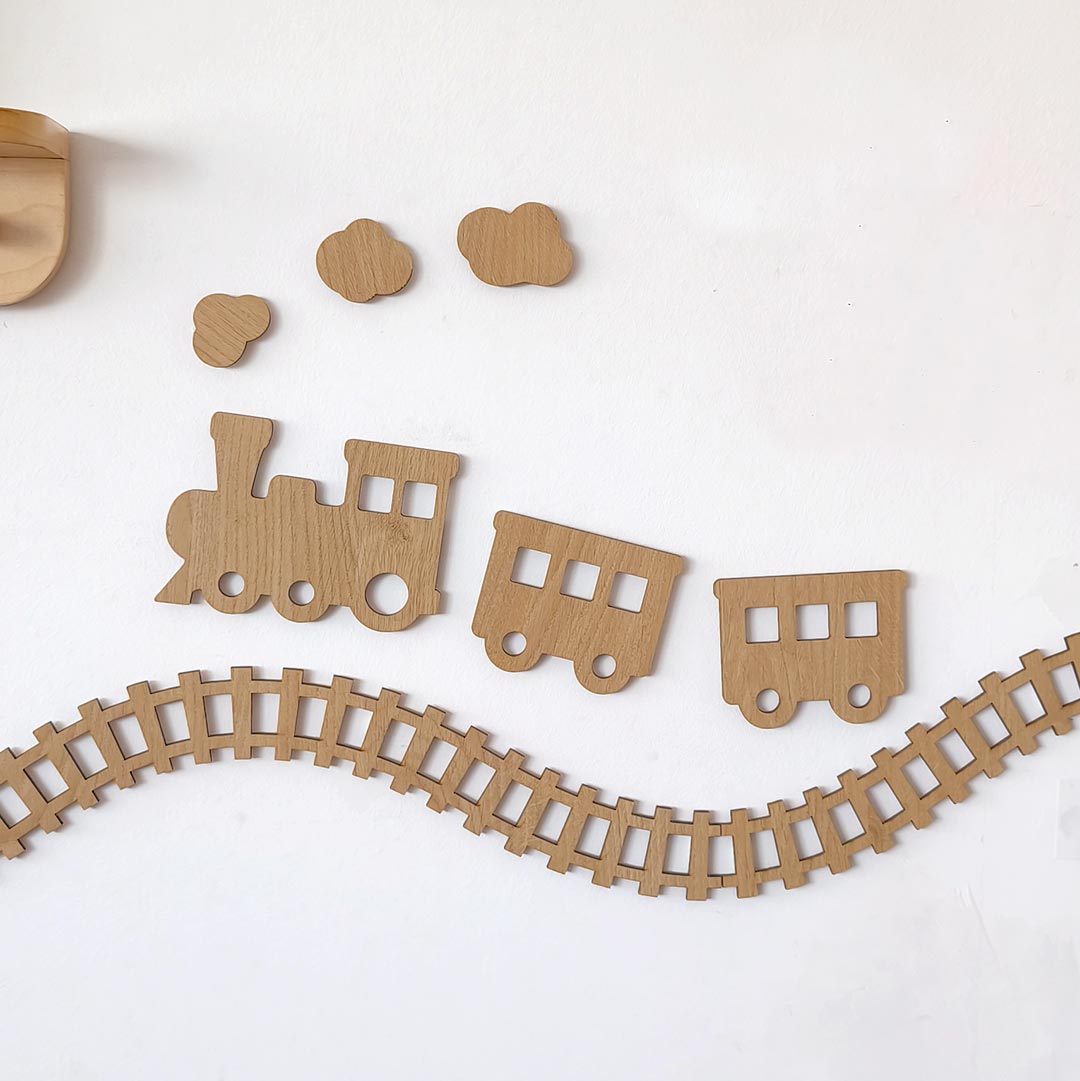 Wooden train wall decoration for children's room
