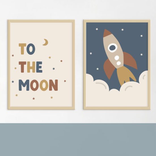 Vintage space kids room poster set – premium high quality prints by Ponponi