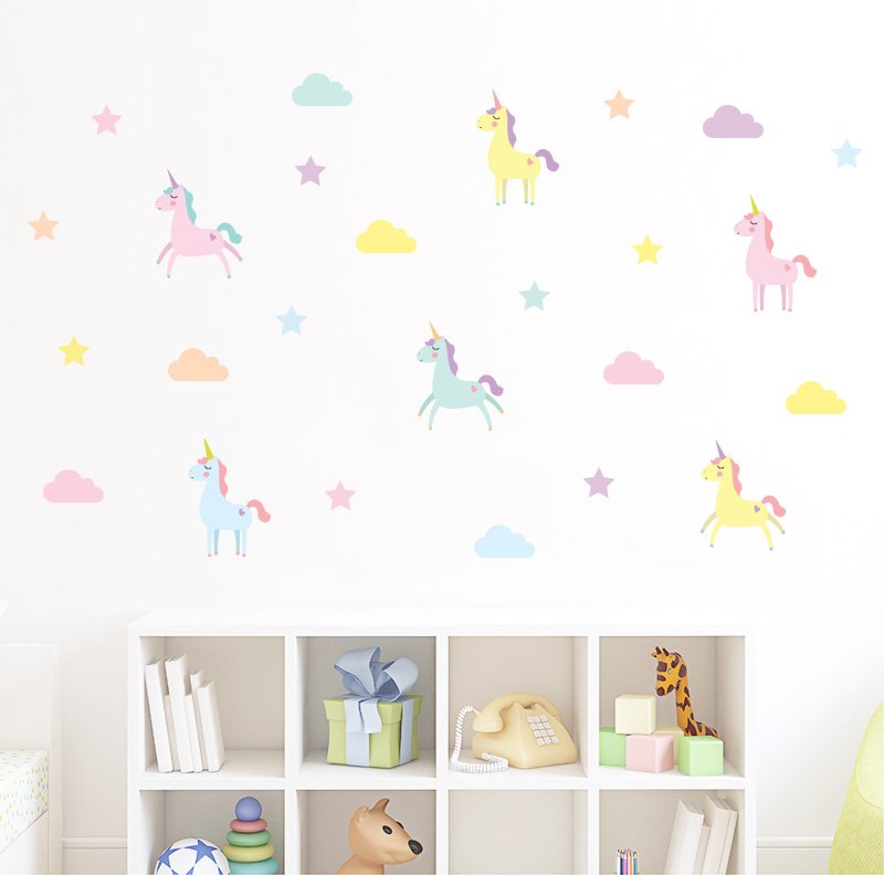 Stickers muraux licorne pastel