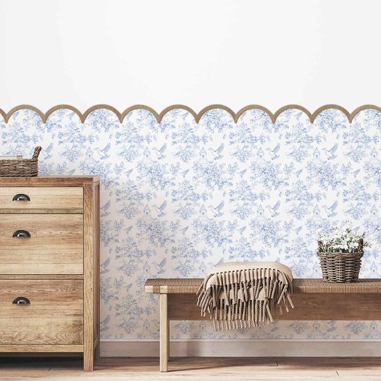 Children's Room Wallpaper Set: Waves with Wooden Molding