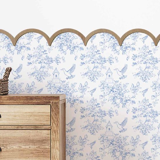 Children's Room Wallpaper Set: Waves with Wooden Molding
