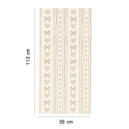 Vintage adhesive wallpaper with bows and hearts in beige
