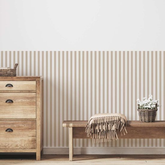 Wallpaper for a children's room with mocha brown stripes