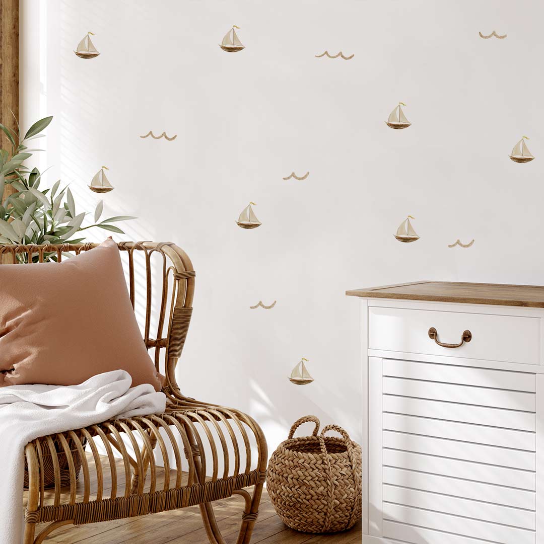 Sea boats wall stickers for children's room in boho chic style – reusable decals by Ponponi